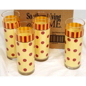 Southern Living Gail Pittman Siena Tumblers Set of 4 Yellow Red Stripe Dot 40485